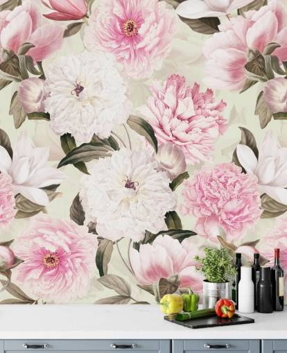 papier peint vintage jardin de printemps blush pivoines
