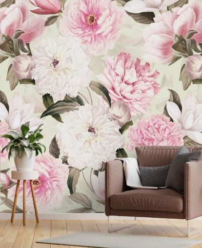 blush vintage peonies spring garden wallpaper