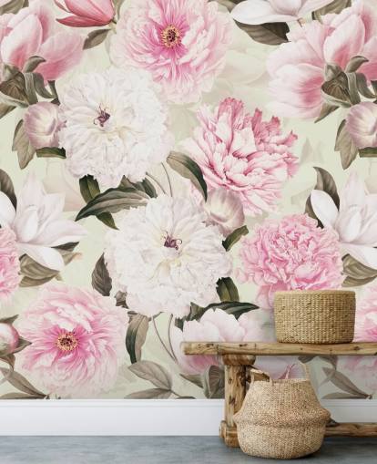 blush vintage peonies spring garden wallpaper