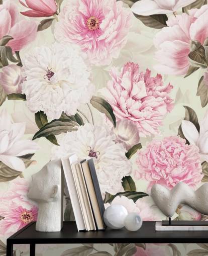 blush vintage peônias primavera jardim papel de parede