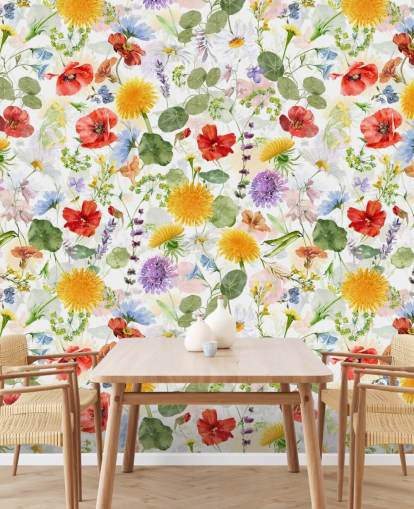 kleurrijk behang met wilde bloemen kleurrijk behang met wilde bloemen