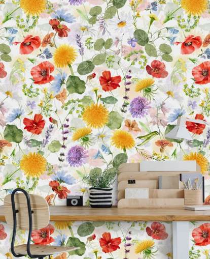 kleurrijk behang met wilde bloemen