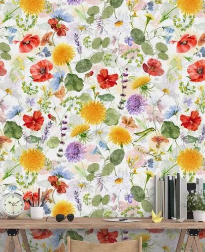 kleurrijk behang met wilde bloemen kleurrijk behang met wilde bloemen