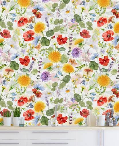 fargerike villblomster tapet