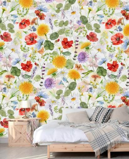 kleurrijk behang met wilde bloemen