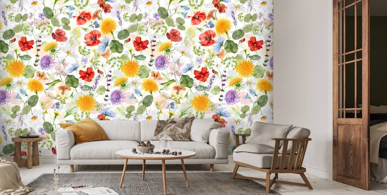 Colourful Wildflowers Meadow Wall Mural Wallsauce UK