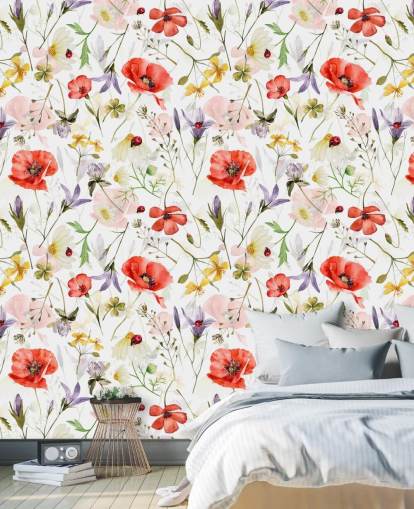 poppies and wildflowers wallpaper