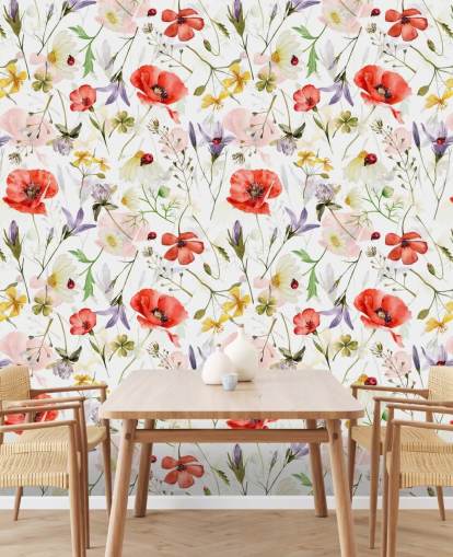poppies and wildflowers wallpaper