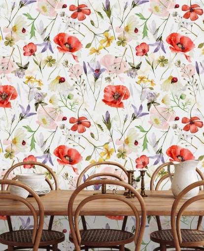 Mohnblumen und Wildblumen Tapete