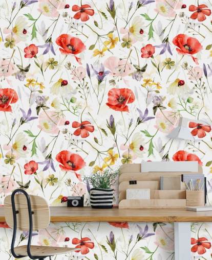 poppies and wildflowers wallpaper