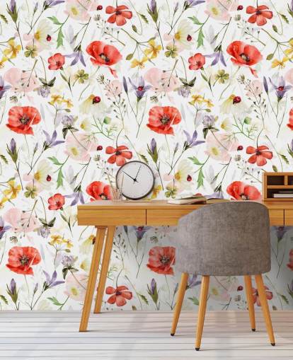 poppies and wildflowers wallpaper