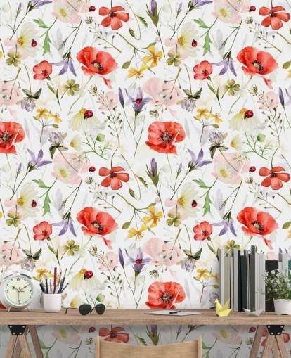 poppies and wildflowers wallpaper