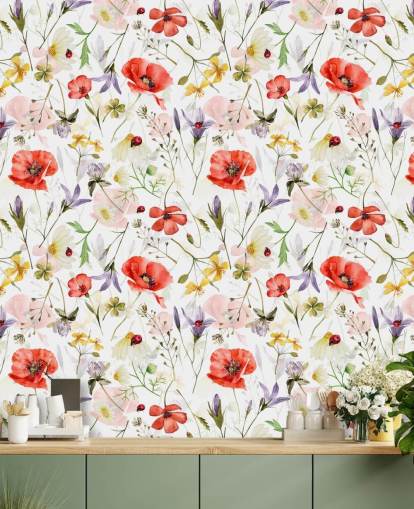 poppies and wildflowers wallpaper