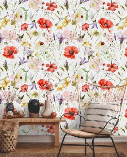 papoulas e flores silvestres papel de parede
