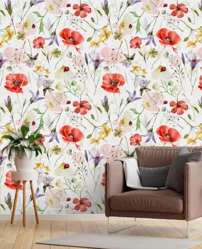 papier peint coquelicots et fleurs sauvages