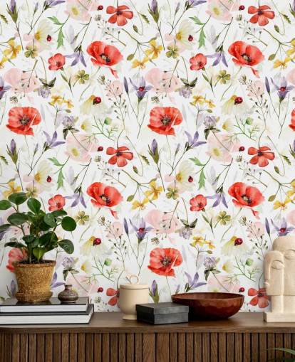 papier peint coquelicots et fleurs sauvages