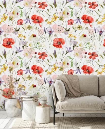 poppies and wildflowers wallpaper