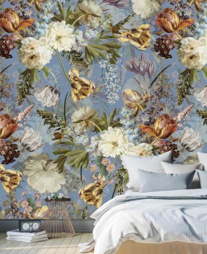 carta da parati giardino lussureggiante fiori primaverili