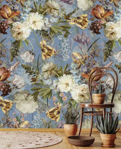 fleurs de printemps hollandaises luxuriantes papier peint