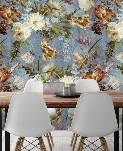 lush dutch spring flowers garden wallpaper