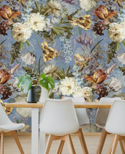 frodig nederlandsk vårblomster hage tapet