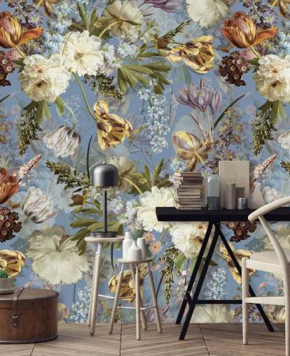 carta da parati giardino lussureggiante fiori primaverili