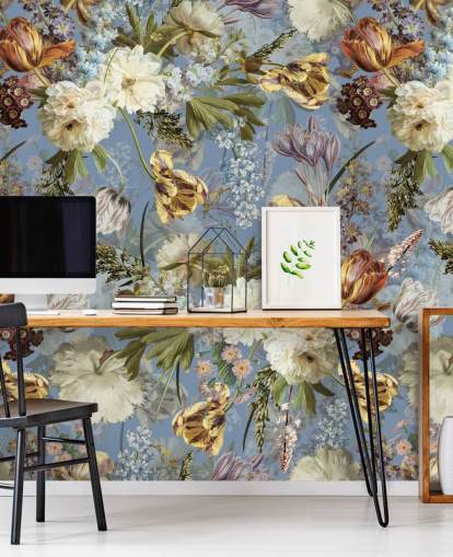 weelderige nederlandse lentebloemen tuin behang