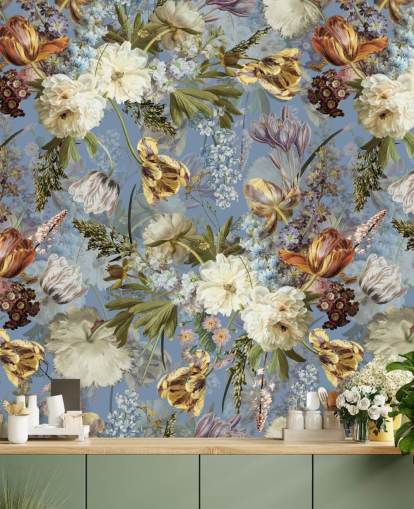 carta da parati giardino lussureggiante fiori primaverili