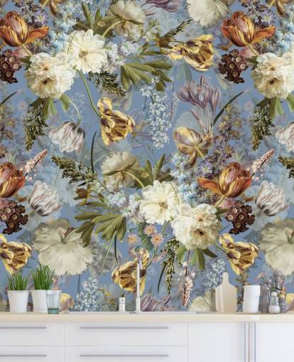 lush dutch spring flowers garden wallpaper