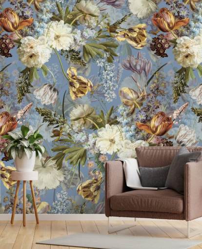 lush dutch spring flowers garden wallpaper