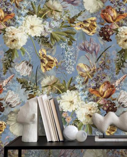 carta da parati giardino lussureggiante fiori primaverili