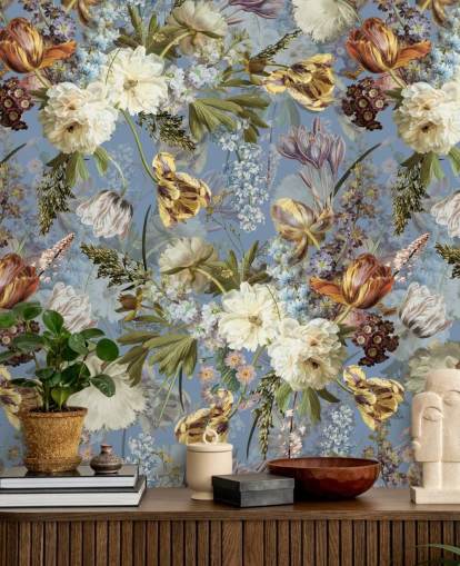 lush dutch spring flowers garden wallpaper