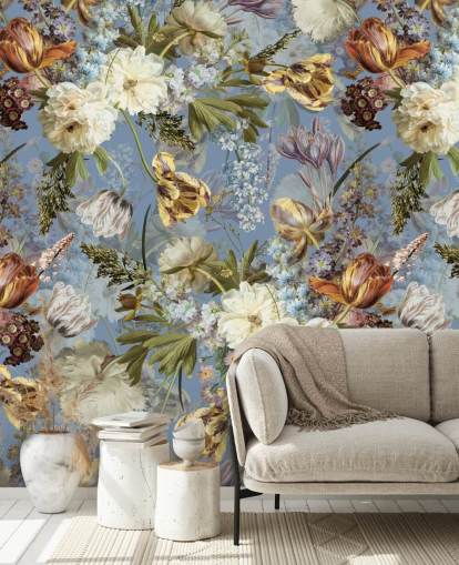 carta da parati giardino lussureggiante fiori primaverili