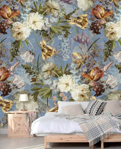 lush dutch spring flowers garden wallpaper