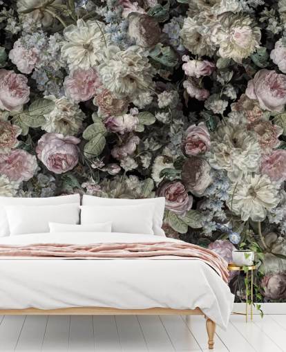 papel pintado de flores vintage en tonos pastel