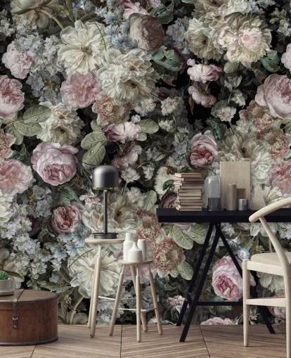 papel de parede de flores vintage em tons pastel