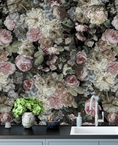 pastelkleurige vintage bloemen behang