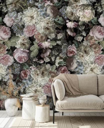 pastelkleurige vintage bloemen behang