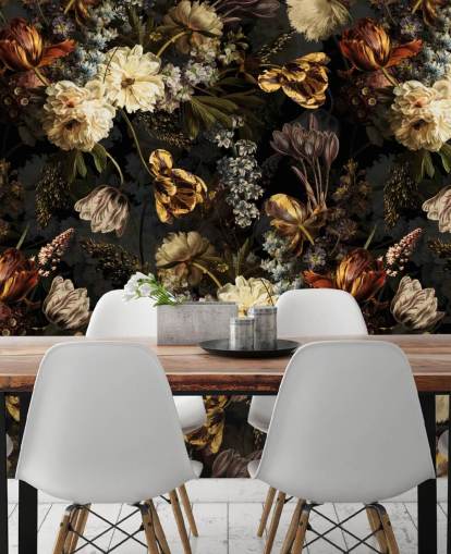 papel de parede floral escuro tons dourados papel de parede floral escuro tons dourados