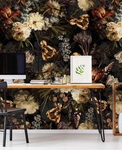 dunkle Blumen Goldtöne Papiertapete dunkle Blumen Goldtöne Papiertapete