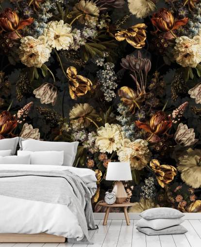 papel pintado de tonos dorados florales oscuros papel pintado de tonos dorados florales oscuros