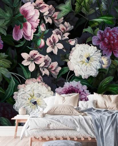 lila und cremefarbene Blumen Tapete