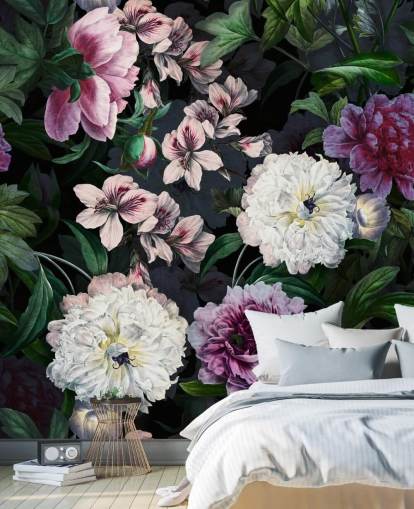 carta da parati con fiori viola e bianco sporco