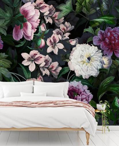 purple and off-white flowers wallpaper