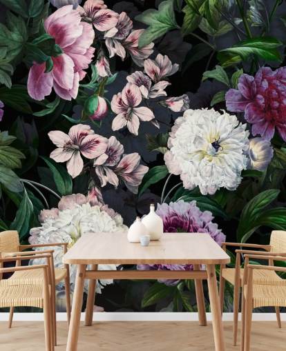 papel de parede roxo e esbranquiçado flores