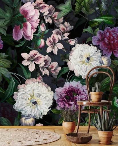 purple and off-white flowers wallpaper