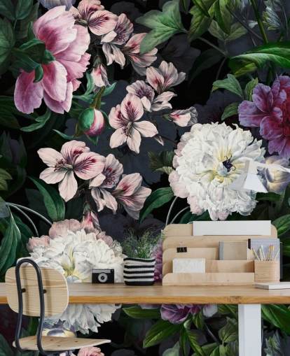 papel de parede roxo e esbranquiçado flores