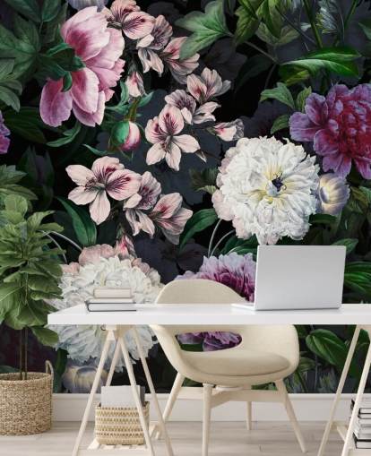 lilla og off-white blomster tapet