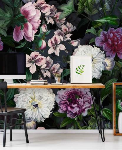 behang met paarse en gebroken witte bloemen behang met paarse en gebroken witte bloemen