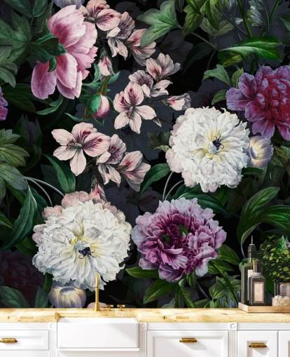 papel de parede roxo e esbranquiçado flores